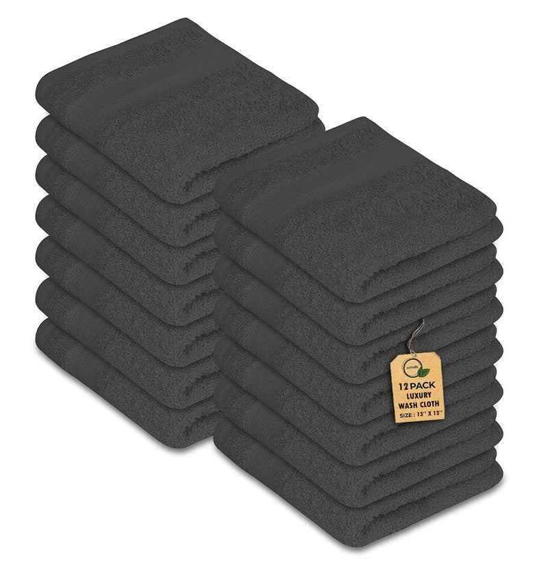 Softolle Premium Wash Cloths Pack of 12 (13"" x 13"" Inches)- 100% Combed Ring Spun Cotton WashCloth - Luxury Washcloths - Ultra Soft Face Towels - Highly Absorbent Wash Cloth for Face (Grey) (Grey) - Image 2